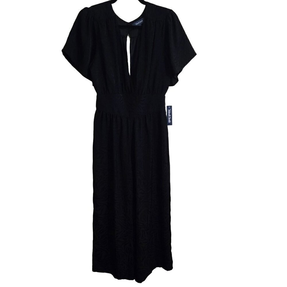 ModCloth NWT Black Wide Leg Zebra Tone On Tone Short Sleeve Jumpsuit Size 6 - Picture 1 of 8